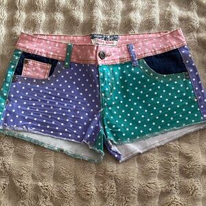Hot Kiss Polka Dot Jean Shorts - Pink, Purple, Green